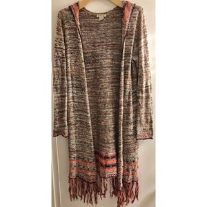 Womens Lucky Brand pink stripe fringe duster sizeM